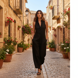 Damen Jumpsuit Mit Knopfleiste | Weites Bein