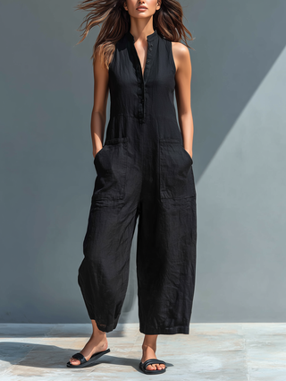 Damen Jumpsuit Mit Knopfleiste | Weites Bein