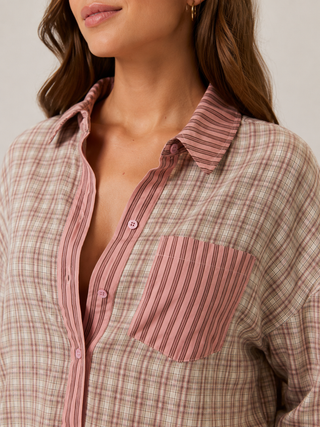 Damen Karierter Pyjama Set Caprihose – Detailansicht