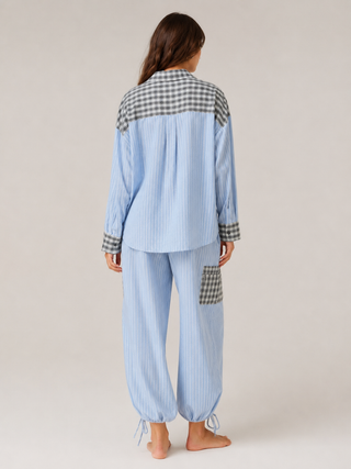 Damen Karierter Pyjama Set Caprihose – Detailansicht