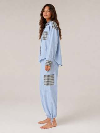 Damen Karierter Pyjama Set Caprihose – Detailansicht
