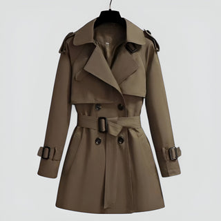 Damen Klassischer Winter Trenchcoat Zweireihig – Khaki
