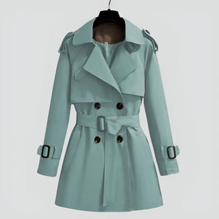 Damen Klassischer Winter Trenchcoat Zweireihig – Mintgrün