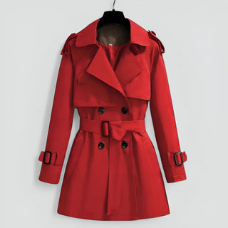 Damen Klassischer Winter Trenchcoat Zweireihig – Rot