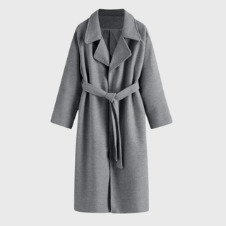 Damen Klassischer Winter Wollmantel Bindegürtel – Grau