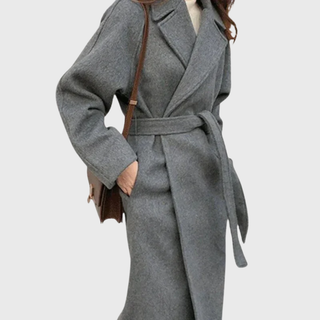Damen Klassischer Winter Wollmantel Bindegürtel – Detailansicht