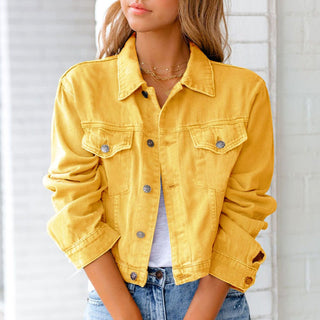 Damen Kurze Jeansjacke | Knopfleiste