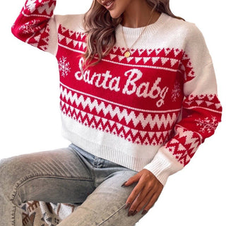 Damen Kurzer Winter Weihnachtspullover | Jacquard-Muster