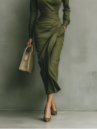 Damen Langarm Blusenkleid | Maxi