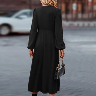 Damen Elegantes Langarm Herbstkleid | Knopfleiste