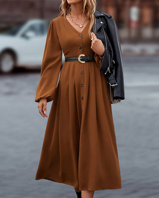 Damen Elegantes Langarm Herbstkleid | Knopfleiste
