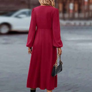 Damen Elegantes Langarm Herbstkleid | Knopfleiste