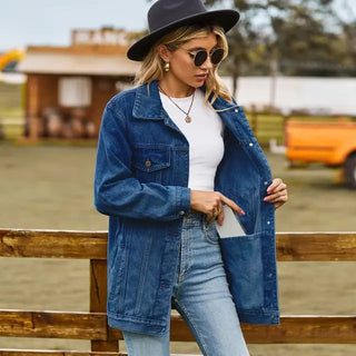Veste longue en jean pour femme | Col à revers