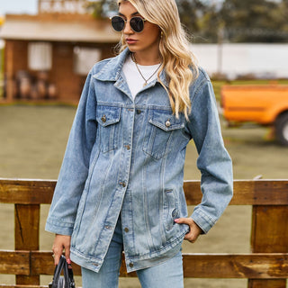 Veste longue en jean pour femme | Col à revers