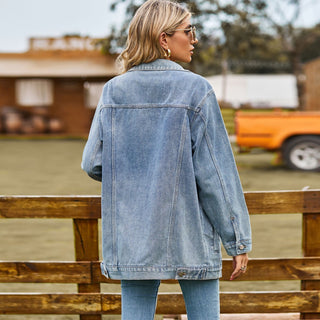 Veste longue en jean pour femme | Col à revers