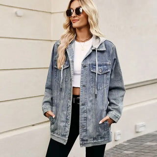 Veste longue en jean pour femme | Col à revers