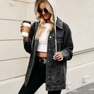 Veste longue en jean pour femme | Col à revers