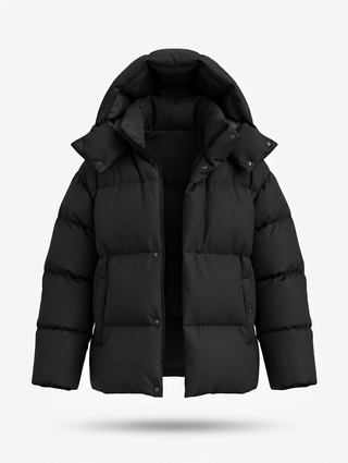 Damen Puffer Winterjacke Mit Kapuze – Schwarz