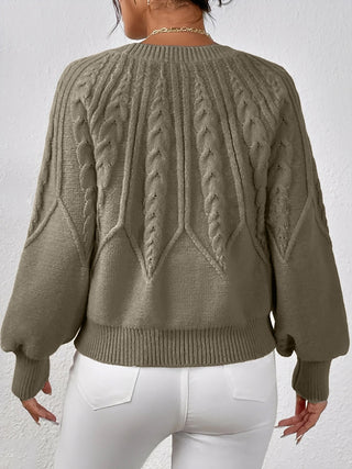 Damen Rundhals Zopfmuster Strickpullover | Ballonärmel