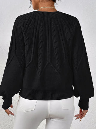 Damen Rundhals Zopfmuster Strickpullover | Ballonärmel