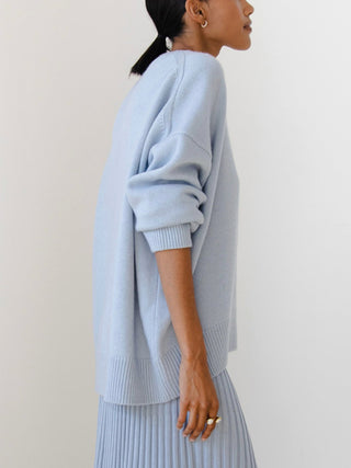 Damen Oversize Strickpullover | Gerippte Bündchen