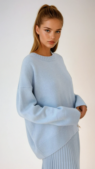 Damen Oversize Strickpullover | Gerippte Bündchen