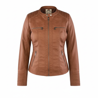 Damen Taillierte Bikerjacke | Durchgehender Reißverschluss