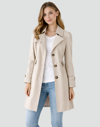 Damen Trenchcoat Elegant Tailliert Knielang – Beige