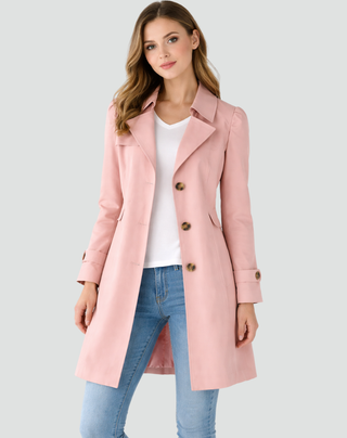 Damen Trenchcoat Elegant Tailliert Knielang – Pink