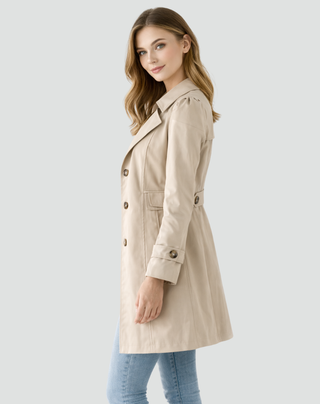 Damen Trenchcoat Elegant Tailliert Knielang – Detailansicht