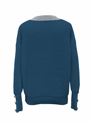 Damen V-Ausschnitt Strickpullover | Knopfleiste Langarm