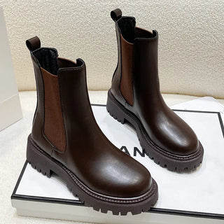 Damen Winter Chelsea Boots Plateau – Dunkelbraun