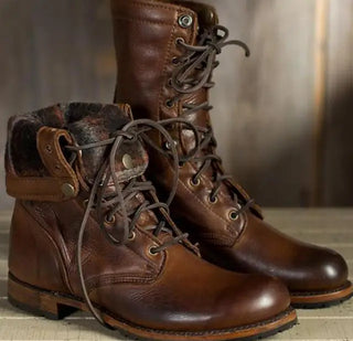 Damen Winter Lederstiefel Blockabsatz – Dark Brown