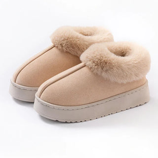 Damen Winter Plüsch Hausschuhe Knöchelhoch – Beige