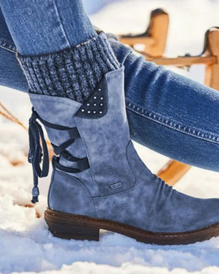 Damen Winter Schnürstiefel Mit Nieten – Blau