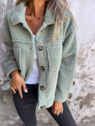 Damen Winter Teddy Fleecejacke Kapuze – Grün