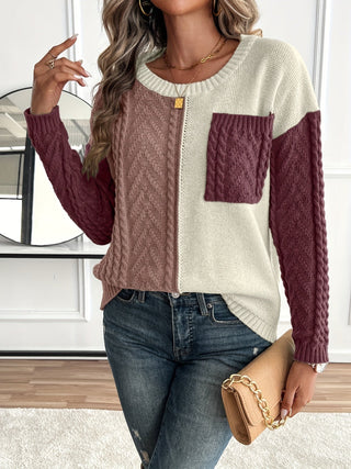 Suéter de punto de mujer con trenzado | Color block