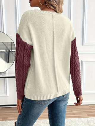 Suéter de punto de mujer con trenzado | Color block
