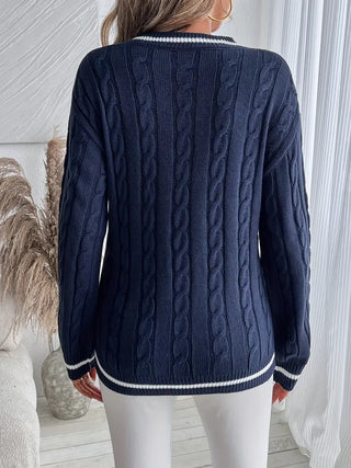 Damen Zopfmuster Strickpullover | V-Ausschnitt