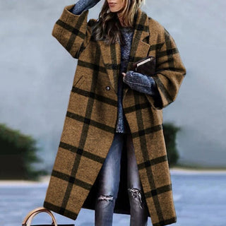 Women's Winter Long Coat | Checkered Pattern