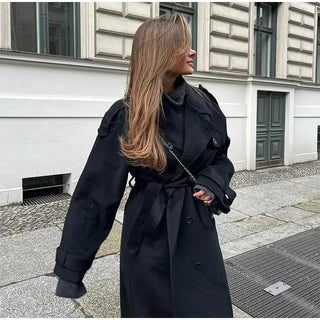 Women's Winter Trench Coat | Double-Breasted Coat with Belt