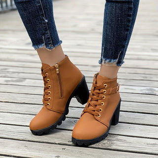 Women's lace-up ankle boots | Chunky heel with zipper