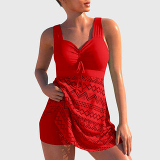 Damen Einteiler Badeanzug Kleid | Gerafft