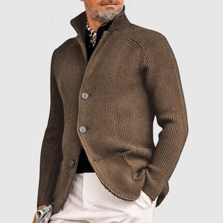 Men's cardigan with rib pattern | Stand-up collar