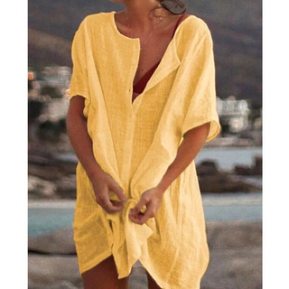 Robe décontractée à boutons et manches courtes femme | Mini