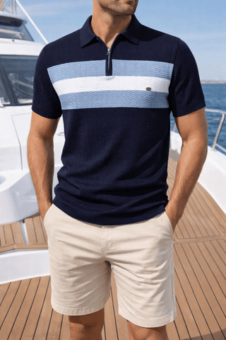 Herren Gestreiftes Poloshirt mit Reißverschluss | Sommer