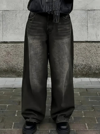 Herren Baggy Jeans Hoher Bund – Schwarz