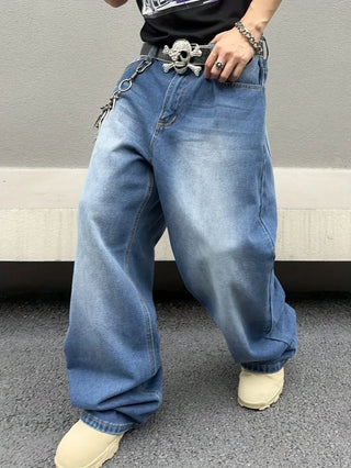Herren Baggy Jeans Hoher Bund – Blau
