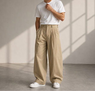 Herren Bundfaltenhose Breites Bein – Khaki