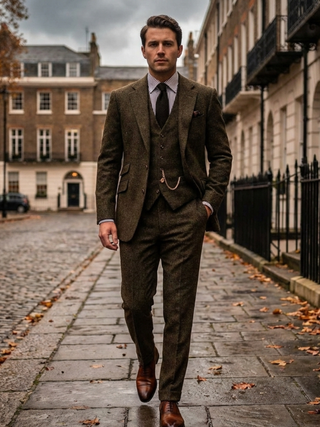Herren Eleganter Fischgrät Anzug | Dreiteiler